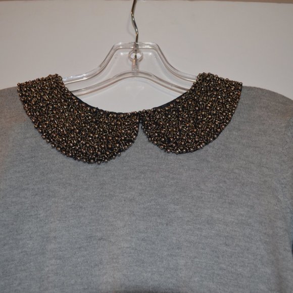 LC Lauren Conrad Metallic Beaded Round Collar Grey Sweater Girls M - Picture 3 of 7